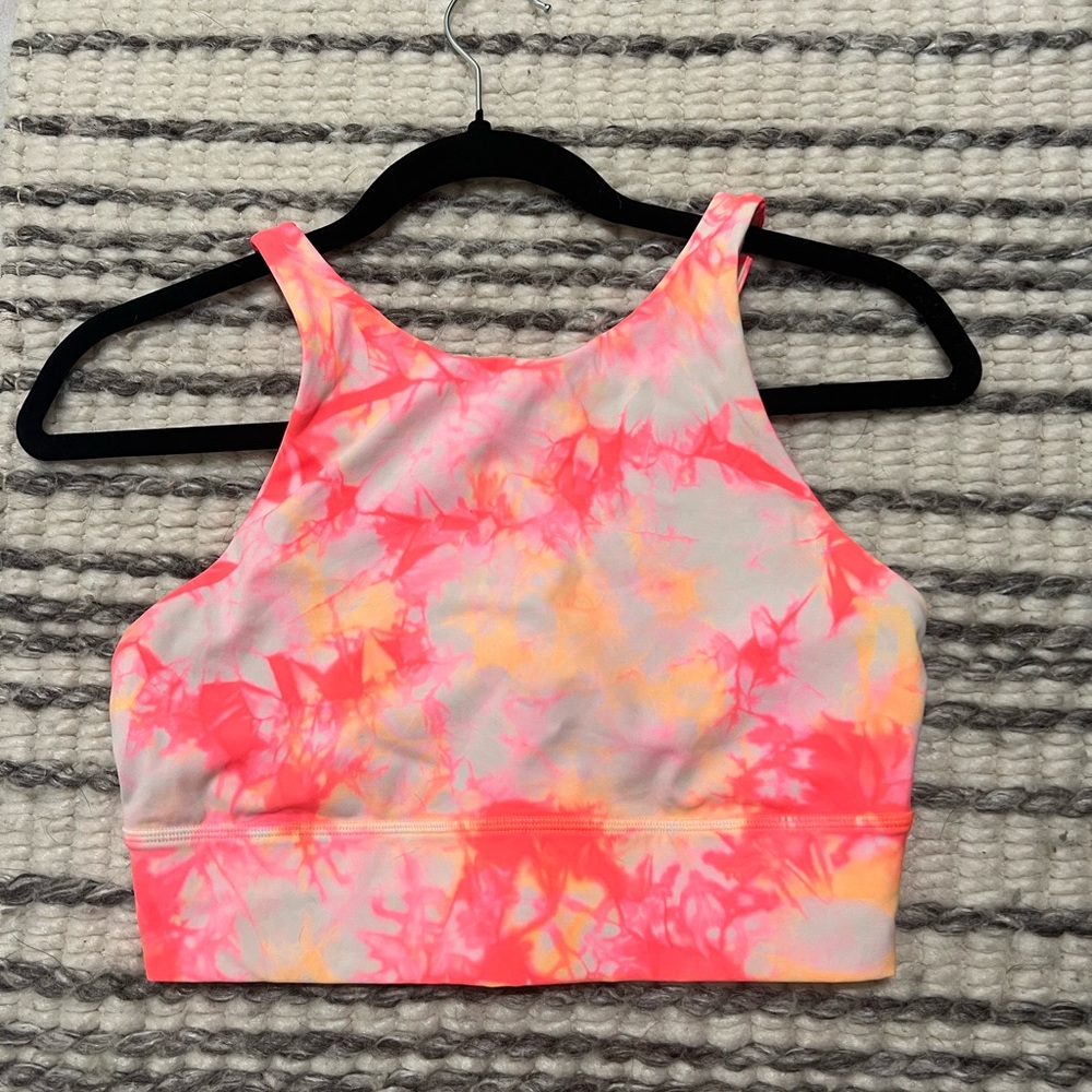 lululemon athletica Pink and Orange Tie-Dye Sports Bra - long line & high neck